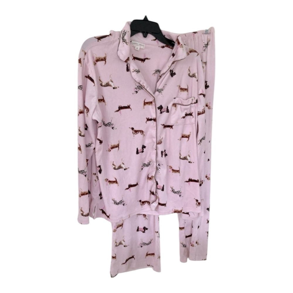 Laura Ashley Pink Velour Dachshund Terrier Dalmatian Beagle Dog Pajama Set M